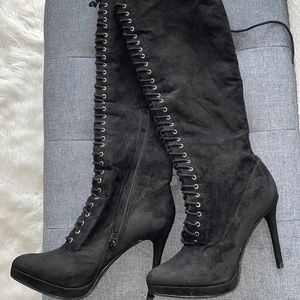 Forever 21 Lace Up Over The Knee Suede Boots